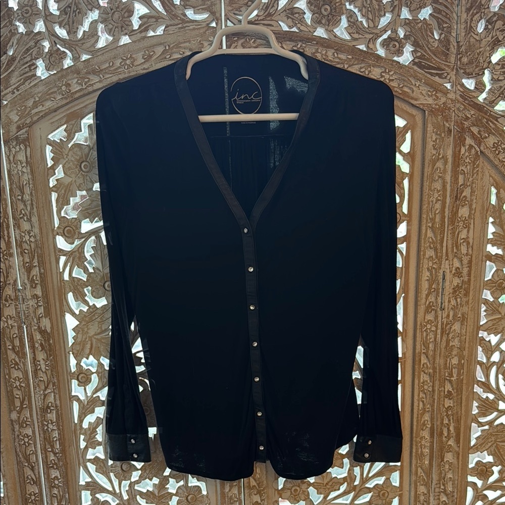 INC International Concepts Women's Black button down Top